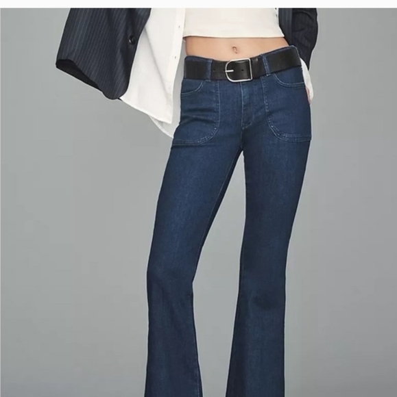 Anthropologie Philcro Women's Dark Blue Flared Jeans Sz 34 - Picture 1 of 7